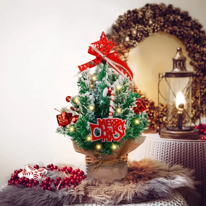 Albero Di Natale Piccolo Led Da Tavolo Bianco Mini Già Addobbato Artificiale Con Luci Scrivania Casa Interno 50 Cm Batteria Minimal Scrivania Decorazioni Particolari - immagine 2