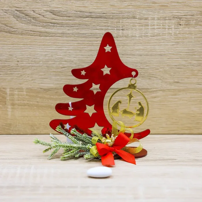 Albero di Natale Rosso con Sacra Famiglia In saldo