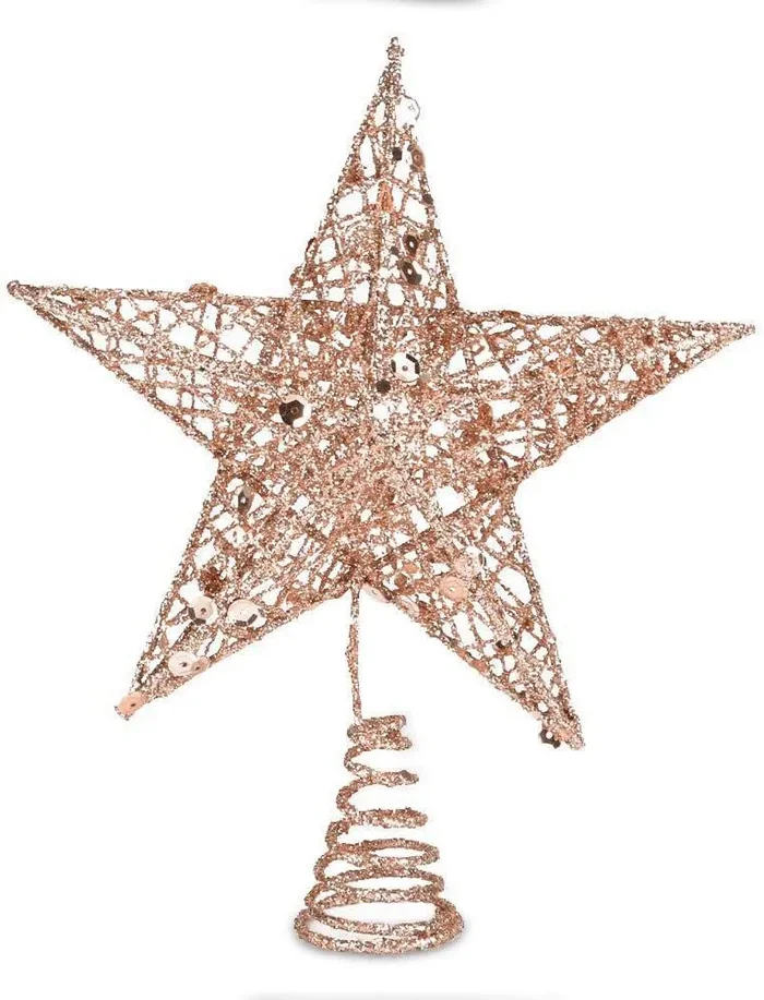 Albero di Natale scintillante Topper 20cm Albero di Natale Stella Filo di metallo Stella Cima d’albero Albero di Natale Topper Stella Rosa vuota Stella scintillante dorata per albero di Natale festivo