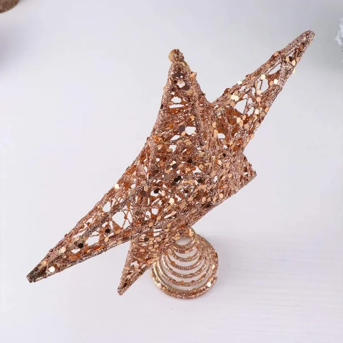 Albero di Natale scintillante Topper 20cm Albero di Natale Stella Filo di metallo Stella Cima d’albero Albero di Natale Topper Stella Rosa vuota Stella scintillante dorata per albero di Natale festivo - immagine 3