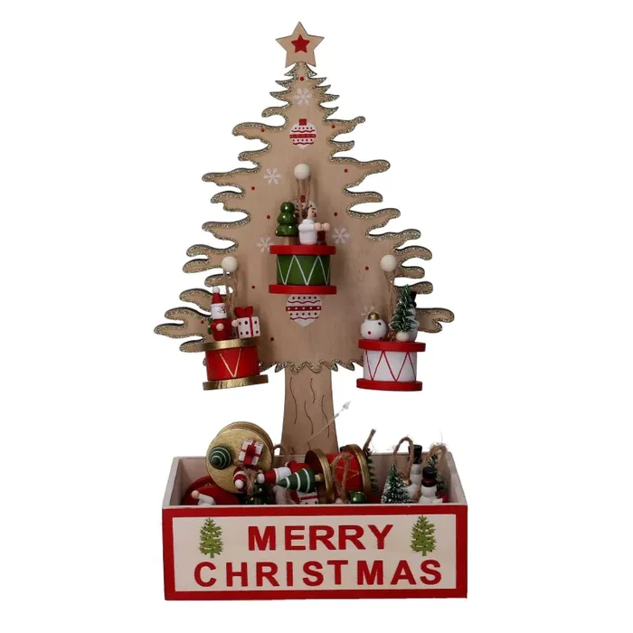 Albero espositore legno naturale c/12 decorazioni tamburo cm 18x12xh32 - immagine 3