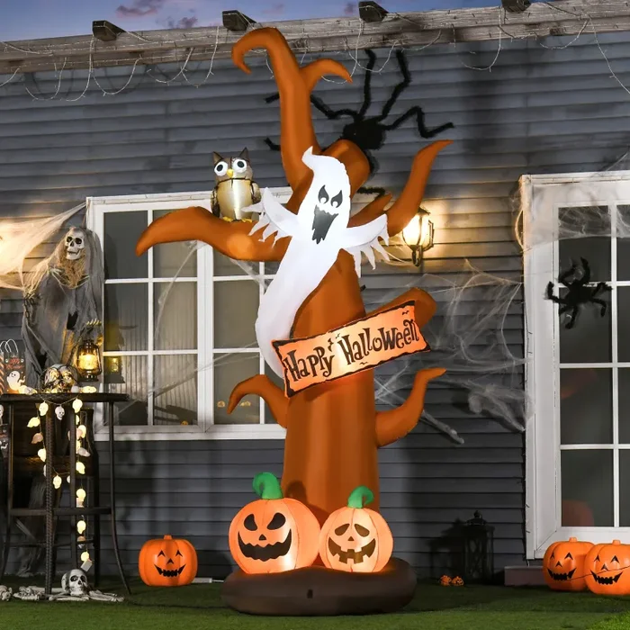 Albero Fantasma Gonfiabile Halloween H274 cm con LED in Poliestere Impermeabile - immagine 2
