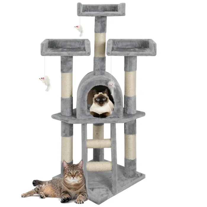 Albero Tiragraffi con Cuccia per Gatti H116 cm Rizzetti Silvestro Grigio - immagine 2