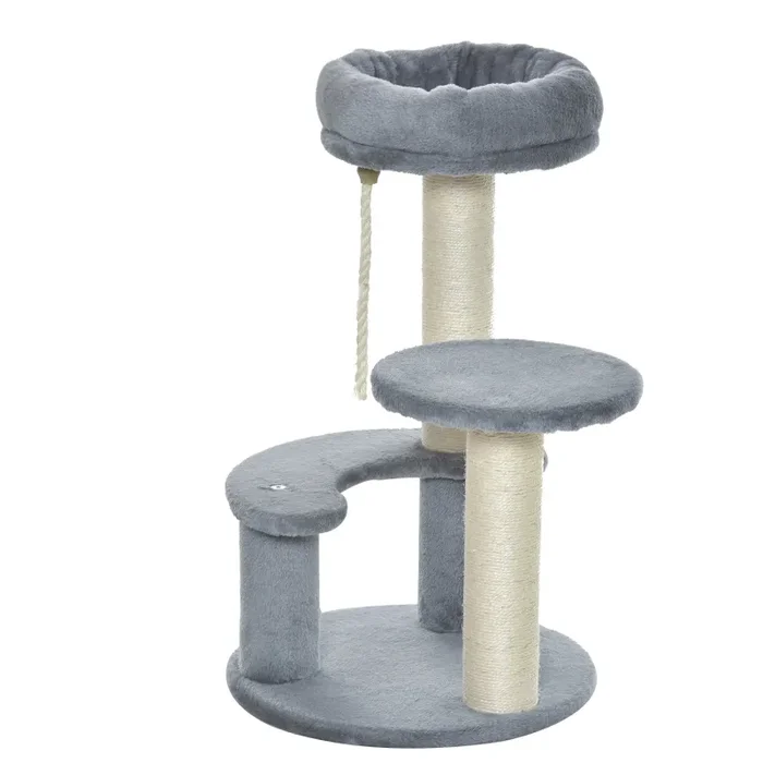 Albero Tiragraffi Gatti a 3 Livelli in Peluche Sisal Naturale Grigio Ø40×65 cm Sconti