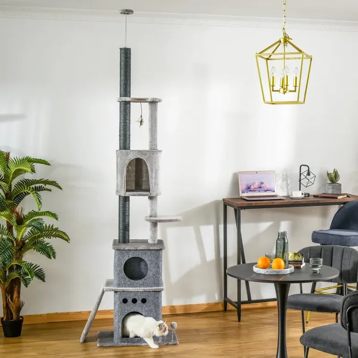 Albero Tiragraffi per Gatti 60x40x225-255 cm con Corde in Sisal Grigio - immagine 2