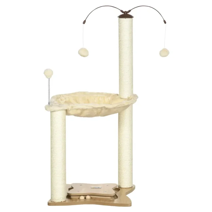 Albero Tiragraffi per Gatti max 5 kg 53,5×53,5×90 cm con Amaca e Pali in Sisal Beige