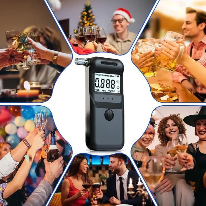 Alcohol tester con 15 bocchini, tester per alcol con schermo LCD, etilometro digitale con illuminazione di emergenza a LED, per test di alcol - immagine 2