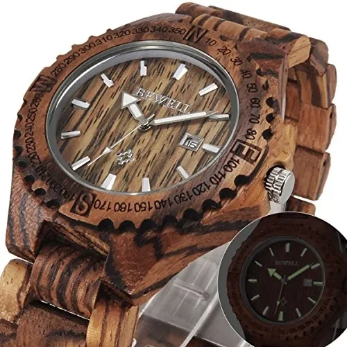 Alienwork Bewell Orologio Uomo Donna Eco Legno Naturale Zebrano - immagine 2