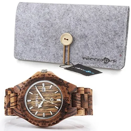Alienwork Bewell Orologio Uomo Donna Eco Legno Naturale Zebrano - immagine 3