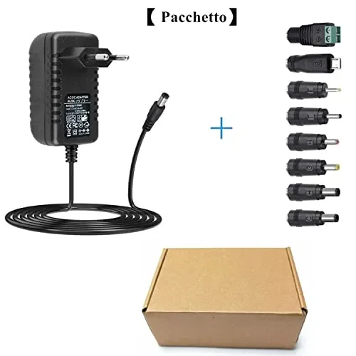 Alimentatore AC 12V 2A Alimentatore AC220V da 230V a DC12V con 8 adattatori per spina Caricabatteria DC12V 500mA 1000mA 1500mA 2000mA Adattatore AC-DC (DC12V-2A) - immagine 2