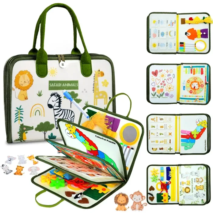 Almaxi Giochi Montessori Busy Board per Bambini 2 Anni, Giocattoli Sensoriali Educativo Giochi da Viaggio Libri Montessori, Regalo di Natale Compleanno per Bambini Bimba Bimbo1 2 3 4 5 Anni