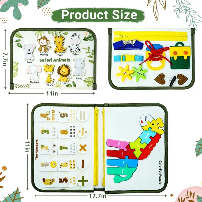 Almaxi Giochi Montessori Busy Board per Bambini 2 Anni, Giocattoli Sensoriali Educativo Giochi da Viaggio Libri Montessori, Regalo di Natale Compleanno per Bambini Bimba Bimbo1 2 3 4 5 Anni - immagine 3