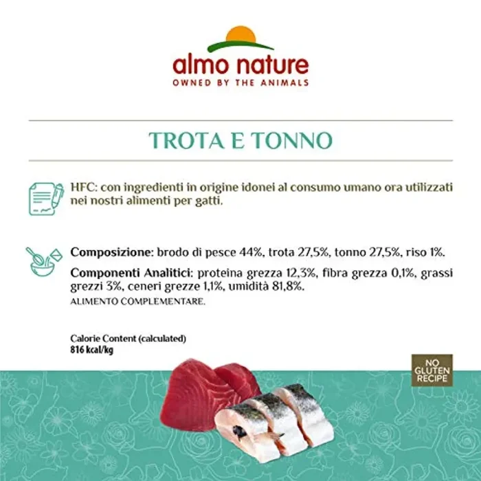 almo nature Multi Pack -Gusti Tonno Assortiti (2 x Tonno, Pollo e Formaggio; 2 x Tonno e Acciughine, 2X Trota e Tonno) Cibo Umido per Gatti Adulti 100% Naturale. Confezione da 6 lattine x 70g - immagine 3