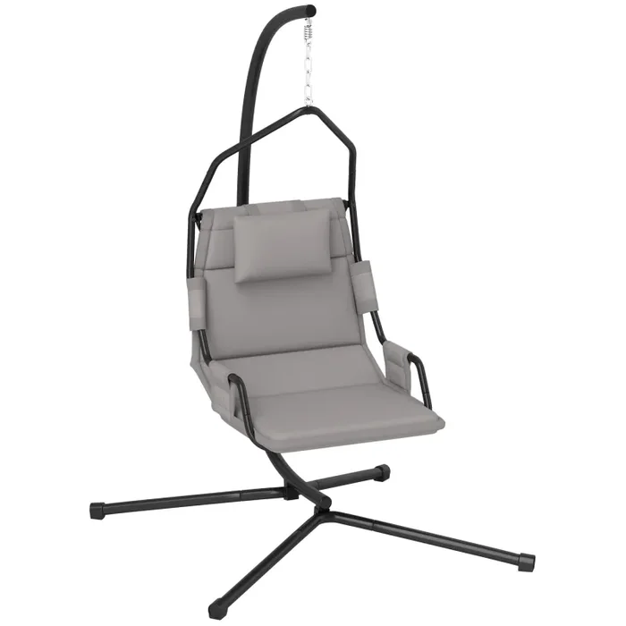 Amaca a Dondolo 118x98x192 cm Imbottita con Cuscino in Acciaio e Poliestere Grigio e Nero