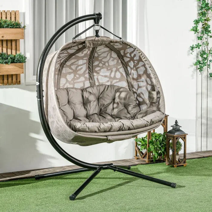 Amaca Dondolina 2 Posti da Giardino 130x103x172 cm in Acciaio e Poliestere Sabbia Vendita calda online - immagine 2