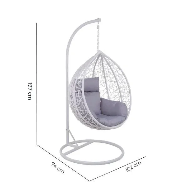 Amaca Dondolina da Giardino 102x74x197 cm in Corda Effetto Rattan Nest Bianca - immagine 3
