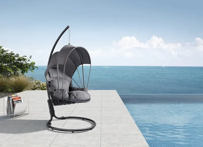 Amaca Dondolina da Giardino 120x100x200 cm in Acciaio e Cotone Grigio - immagine 2