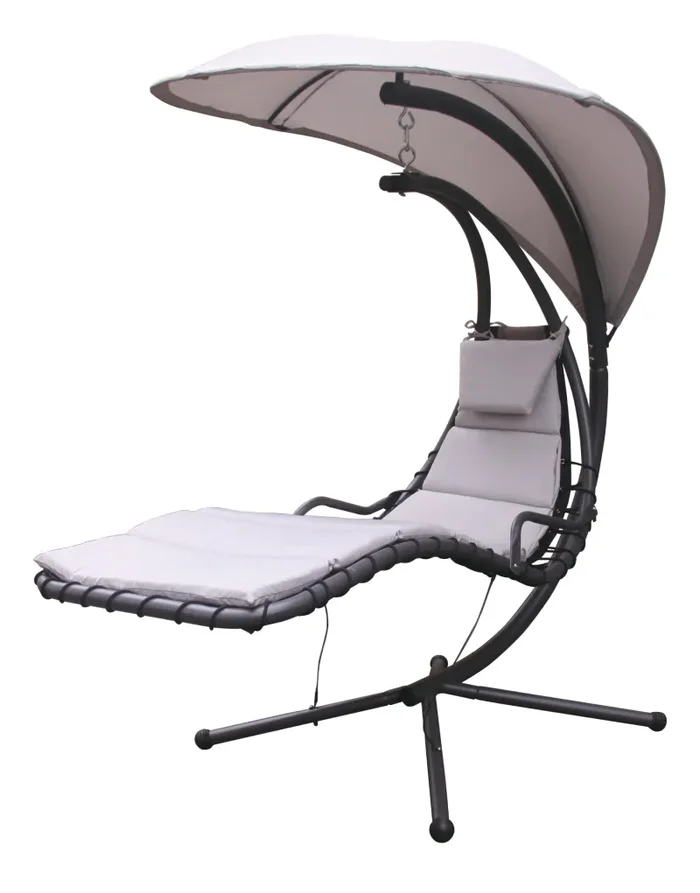 Amaca Dondolina da Giardino 200x125x195 cm con Cuscino Poggiatesta Grigio Chiaro