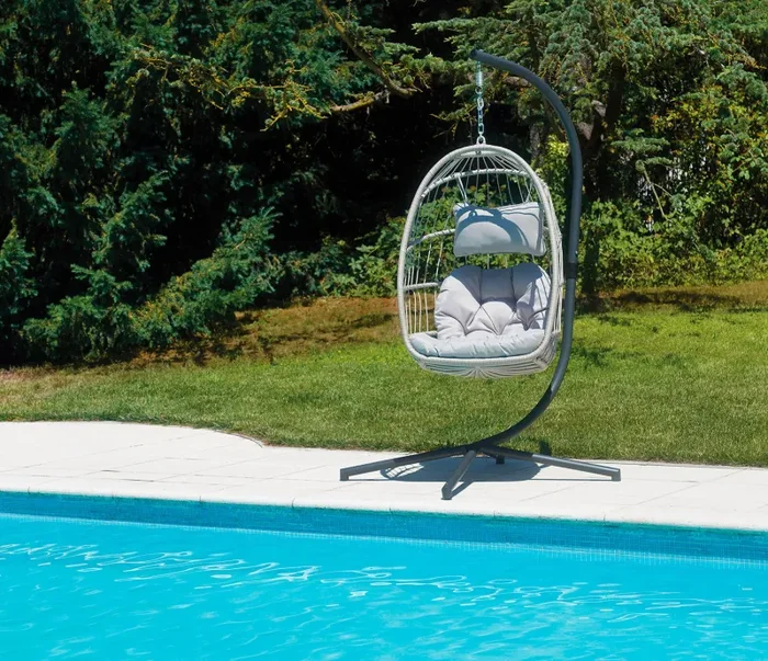 Amaca Dondolina da Giardino 96x198x115 cm in Corda e Alluminio Grigio e Antracite - immagine 2