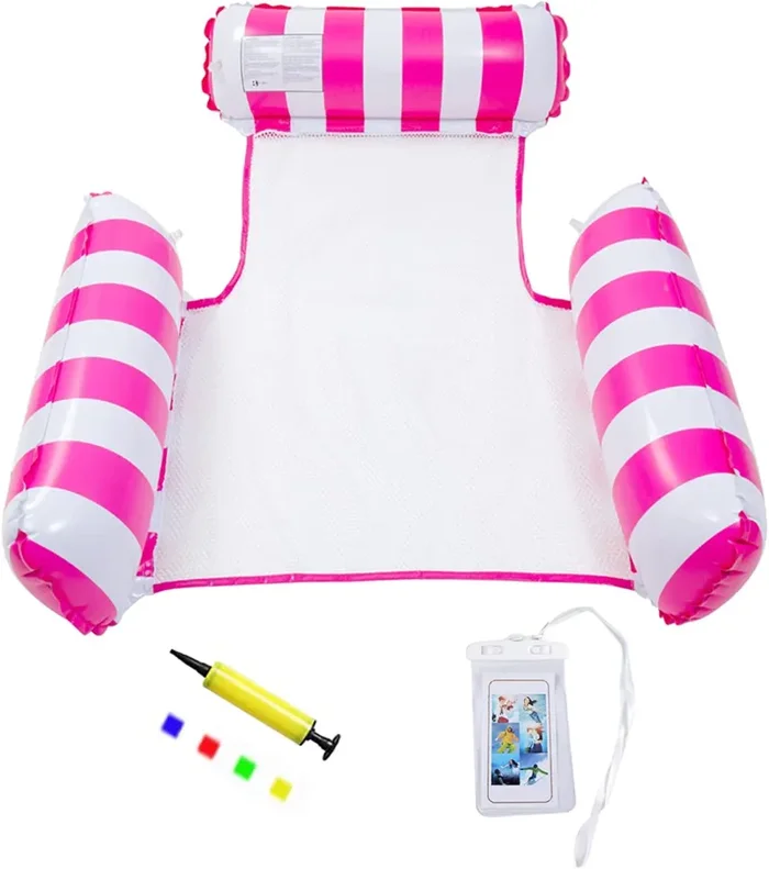 Amaca Galleggiante,Amaca Gonfiabile Piscina,Reclinabile per Piscina Multifunzione 4 in 1 con Custodia per Telefono Impermeabile e Pompa ad Aria,Giocattolo da Piscina per Bambini per Adulti Estivi - immagine 2