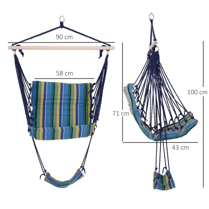 Amaca Sedia Sospesa con Poggiapiedi Struttura in Legno Giallo e Blu Fornitura - immagine 3