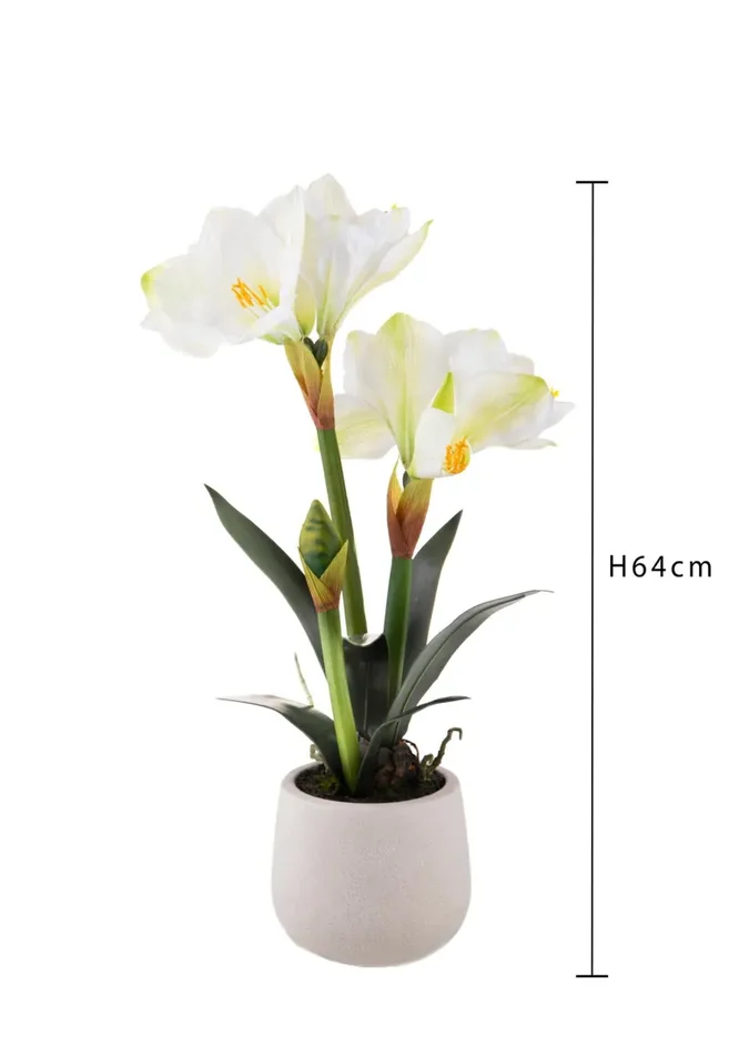 Amaryllis Artificiale con Vaso Altezza 64 cm Bianco - immagine 2