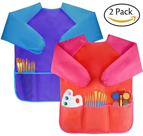 Amaza 2Pcs Grembiule da Pittura Scuola Grembiulino Maniche Lunghe Bambini…