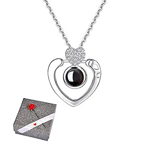 Amaza Argento sterling S925 100 Lingue Ti Amo Collana con Heart In Silver