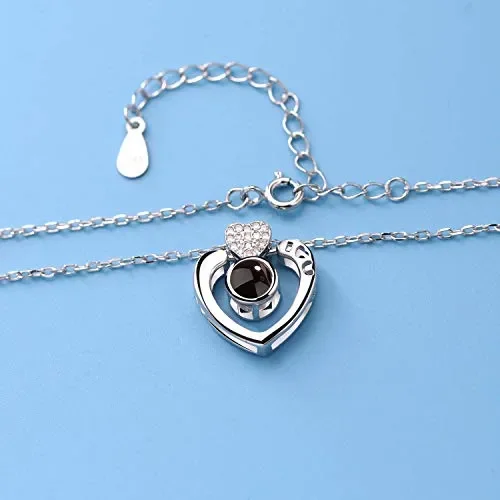 Amaza Argento sterling S925 100 Lingue Ti Amo Collana con Heart In Silver - immagine 3