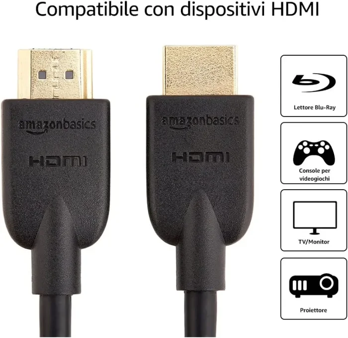 Amazon Basics – Cavo Ultra HD HDMI 2.0 ad alta velocità, formati 3D supportati, con Audio Return Channel, 1,8 m - immagine 3