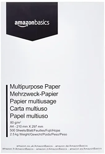 Amazon Basics Carta da stampa multiuso A4 80gsm, 1 risma, 500 fogli, bianco Vendita calda