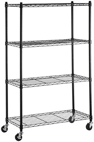 AmazonBasics – Scaffalatura a 4 ripiani, su rotelle, Nero
