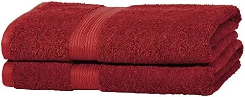 AmazonBasics – Set di 2 asciugamani da bagno che non sbiadiscono, Rosso