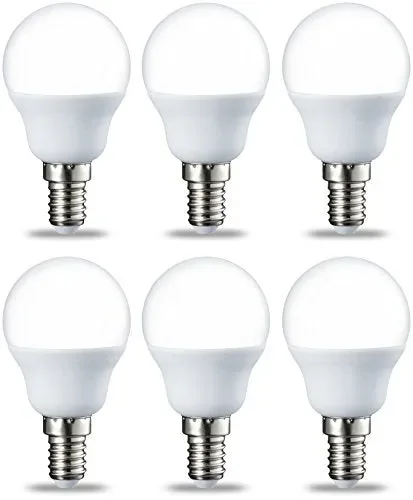 AmazonBasics Lampadina LED E14 a Sfera, P45, Confezione da 6, Bianco Caldo Moda