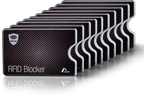 AMAZY Protezione rfid nfc in PVC (10 pezzi) – Protezione al 100% contro il furto d’identità e di dati – Rfid protection card extra-robusti in plastica per carte di credito debito e d’identità.