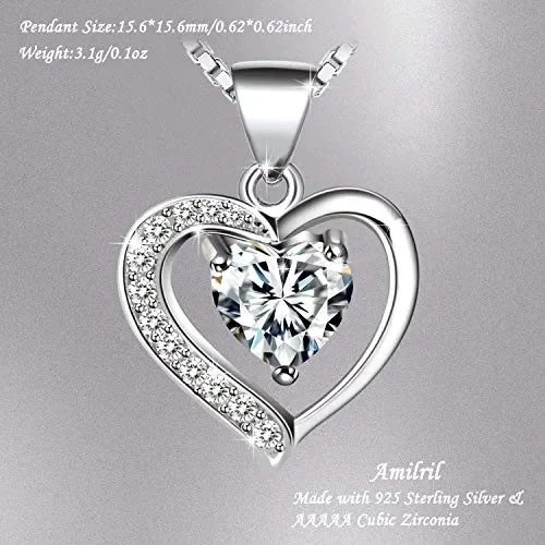 Amilril Collana con Ciondolo Cuore Donna, Argento Sterling 925 5A… - immagine 3