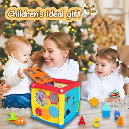 AMLGBTOP Giochi Bambini per 1 Anno 6 in 1 Educativi Cubo Montessori Giochi 1 Anno Multiattività Motor Centri Pianoforte Luce Musica Giochi Bambini 12 18 Mesi Natale Regalo Bambini 1 2 Anni - immagine 2
