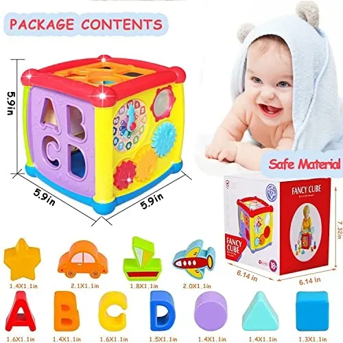 AMLGBTOP Giochi Bambini per 1 Anno 6 in 1 Educativi Cubo Montessori Giochi 1 Anno Multiattività Motor Centri Pianoforte Luce Musica Giochi Bambini 12 18 Mesi Natale Regalo Bambini 1 2 Anni - immagine 3
