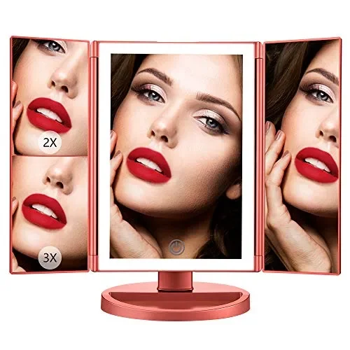 Ammiy Specchio per Il Trucco con Luce 1x / 2X / 3X Trifold ingrandente con…