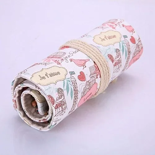 Amoyie – Tela wrap per 72 matite colorate, cassa del supporto 72 fori, Parigi - immagine 2