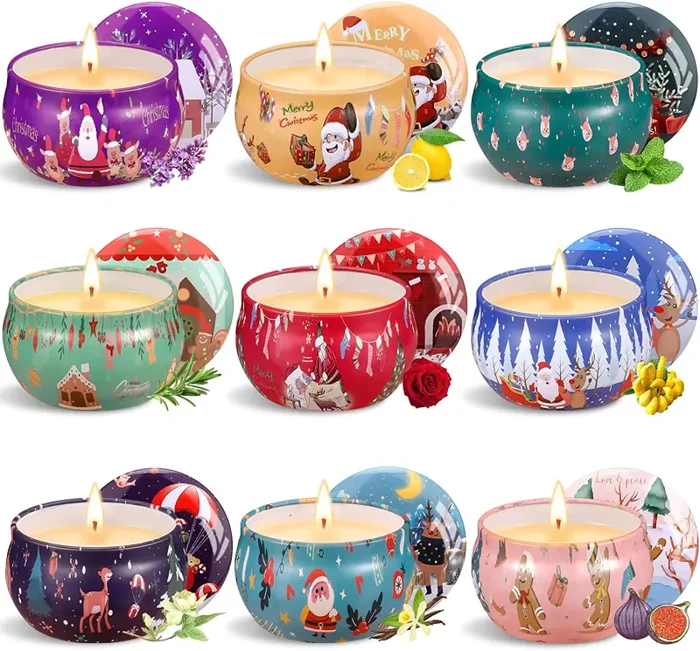 Amzeeniu Candele Profumate Natalizie,9 pezzi Candele Profumate Regalo Set Cera di Soia Naturale Candele Aromaterapia,Decora il Natale Compleanno La Festa Nuziale,Regalo per Mamma Candele Set 2022nuovo