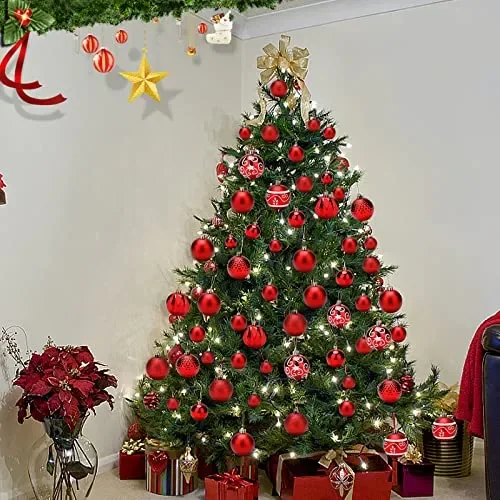Amzeeniu Palline di Natale Set di 101Palle Albero di Natale Palline decorative Plastica Ornamenti Decorazione Regali Dell’albero Natale Infrangibili per Nozze Feste Decorazioni Albero di Natale rosso - immagine 2