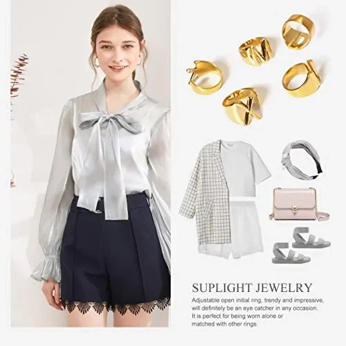 Anelli con Lettera dell’Alfabeto per Donne e Uomini, Unisex, placcati in E - immagine 3