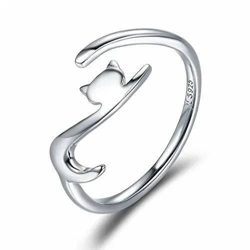 Anello in argento sterling 925 di Qings, Regolabile Aperto Gatto Stile…