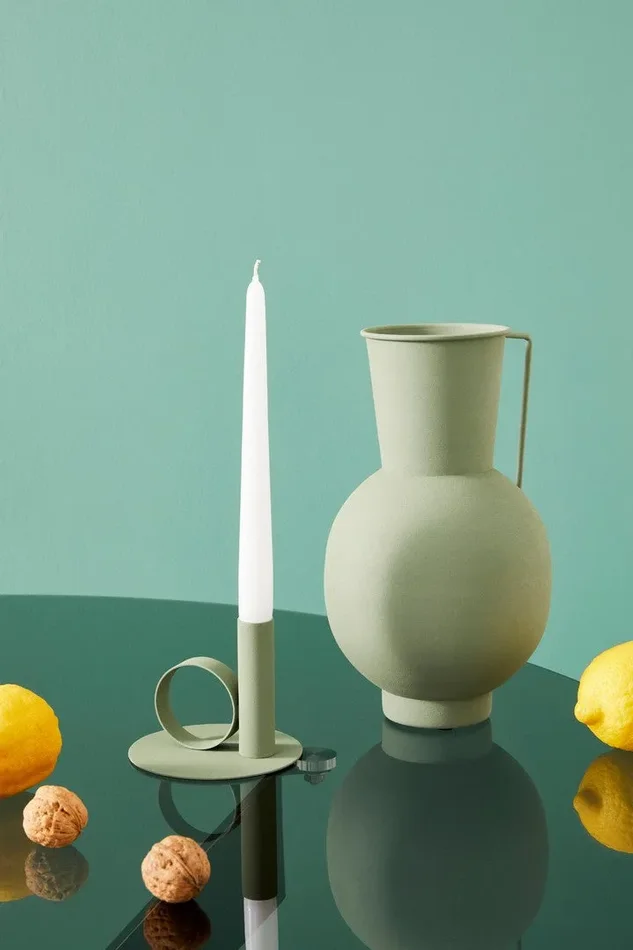 Anfora con Manico Ø19×29,5 cm in Metallo Kalathos Verde Salvia - immagine 2