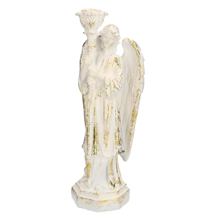 Angelo in Resina bianco oro con lanterna cm 15x11xh40 In saldo