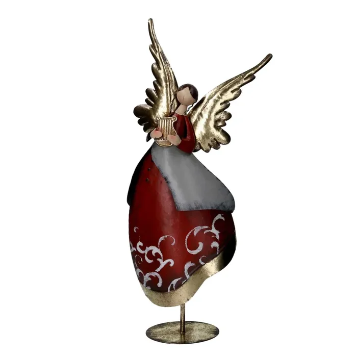 Angelo metallo con arpa oro e rosso cm 30×10,8xh67,3
