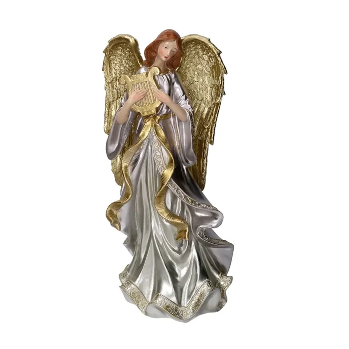 Angelo resina con arpa oro cm 18,8x15xh37,8 Online