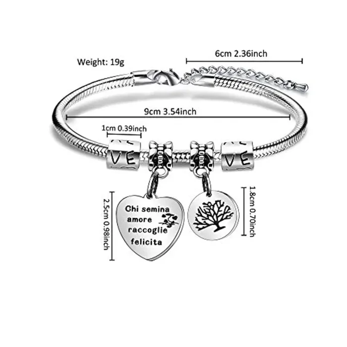 Angelra Bracciale da Donna con Ciondolo In Acciaio,”Chi Semina Amore Raccoglie la Felicita” Misura regolabile Incisione Argento Braccialetto (Style 2) - immagine 2