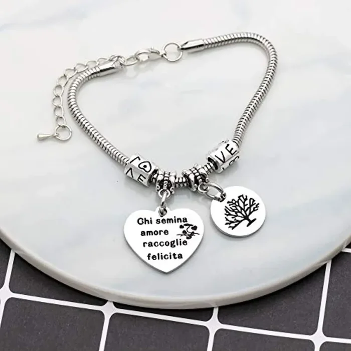 Angelra Bracciale da Donna con Ciondolo In Acciaio,”Chi Semina Amore Raccoglie la Felicita” Misura regolabile Incisione Argento Braccialetto (Style 2) - immagine 3